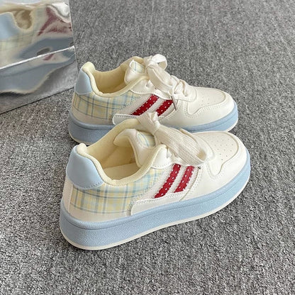 Damen Sneaker Karomuster Bequem Sportlich