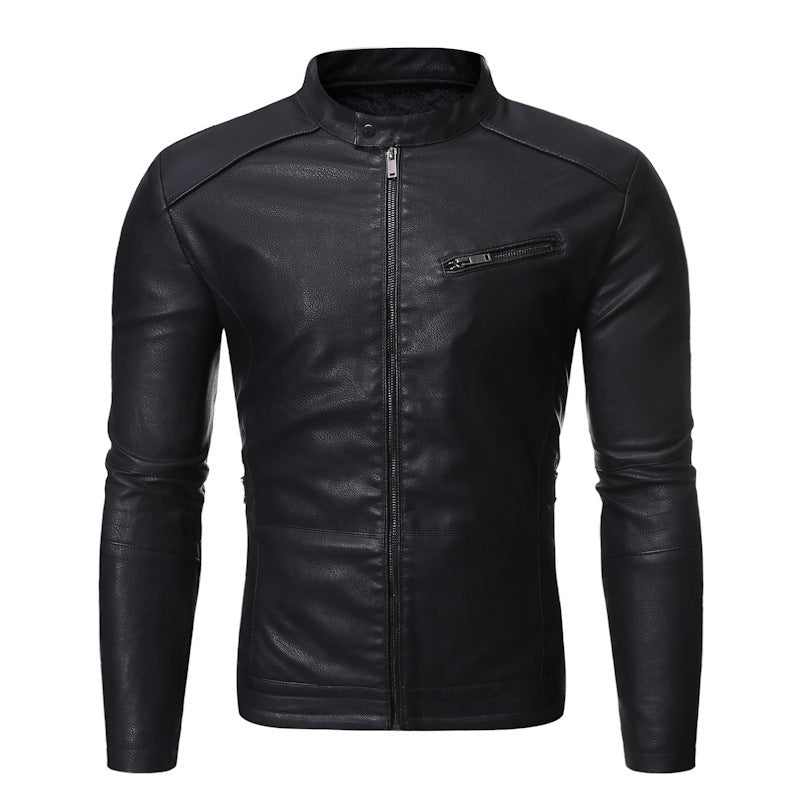 Herren Lederjacke Elegant Mit Stehkragen Reißverschluss