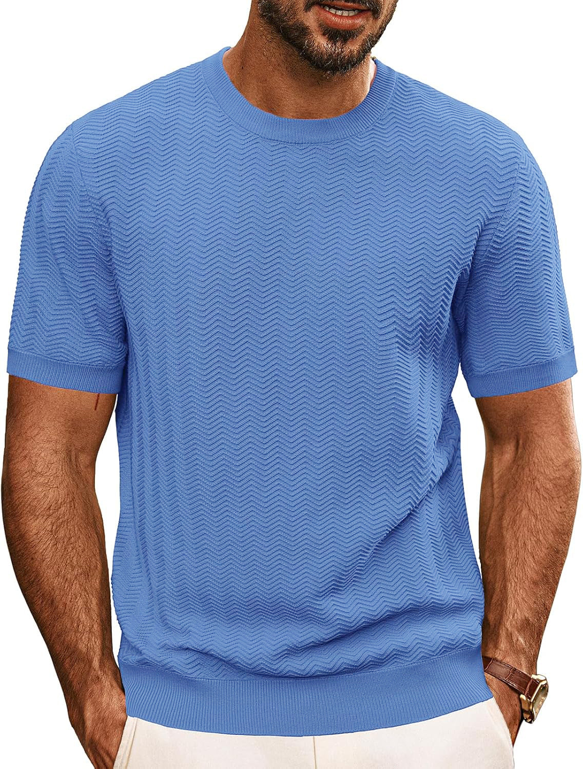 Herren T-Shirt Rundhals Strukturiert Modern