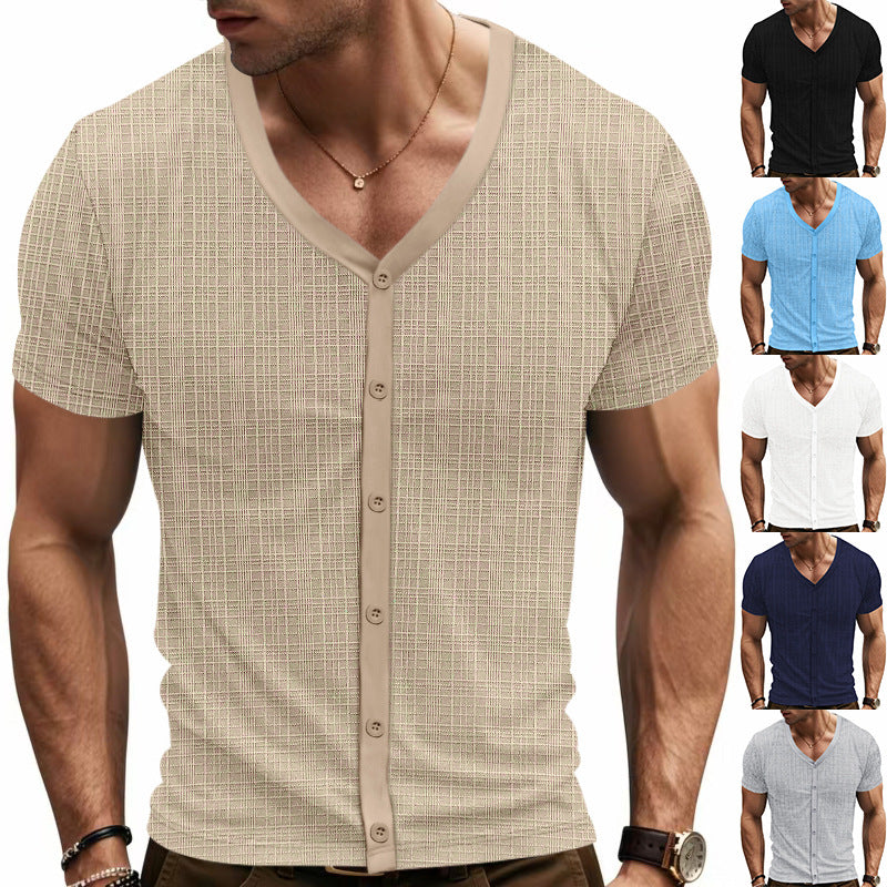 Herren Cardigan Kurzarm Strukturiert Knopfleiste Berlin Style - BerlinGlamour