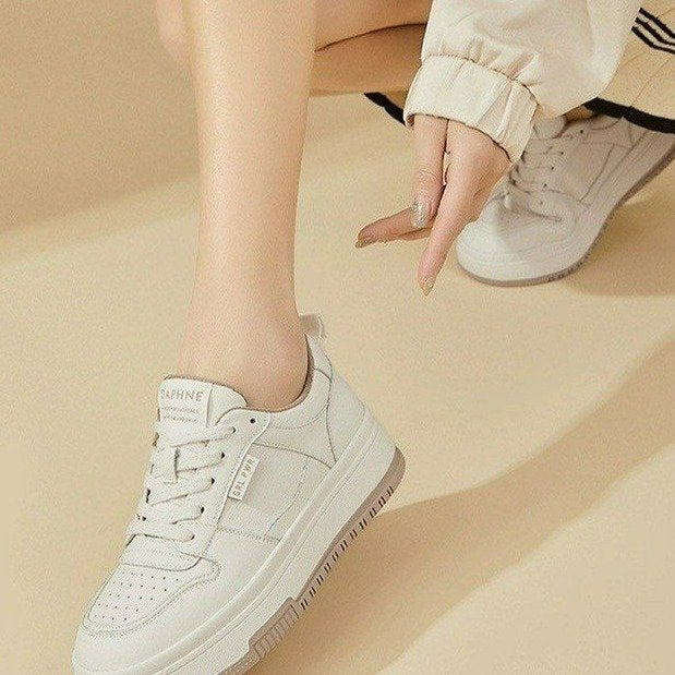 Damen Sneaker Hohe Sohle Atmungsaktiv Leder Sportschuhe