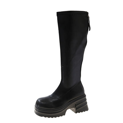 Damen Stiefel Plateau Stretch Hoch Hacken Berlin_Style