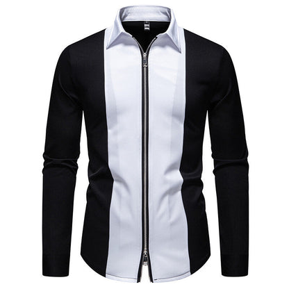 Herren Langarmshirt Modern Stehkragen Kontrastpaspel Trendy