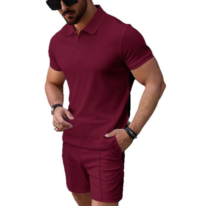 Herren Polohemd Kurzarm mit Shorts Set Sportlich Strukturiert