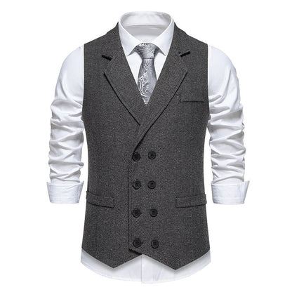 Herren Weste Klassisch Fischgratmuster Elegant Schwarz