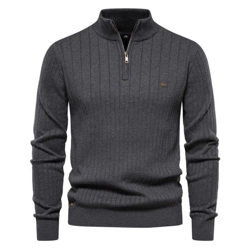 Herren Pullover Halbzipper Rippstruktur Modern