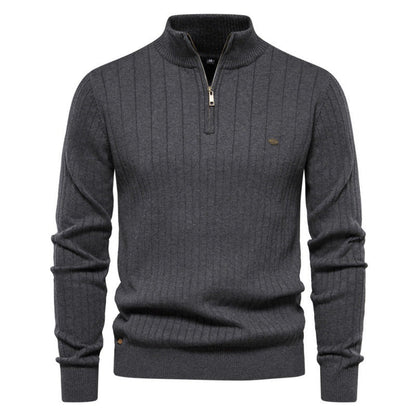 Herren Pullover Halbzipper Rippstruktur Modern