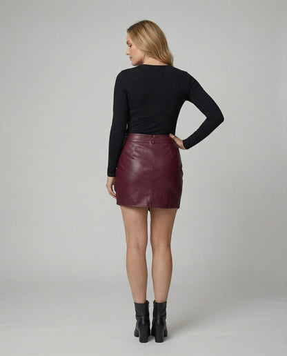 Damen Wickelrock Heidi Look Kunstleder Rock