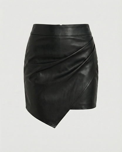 Damen Wickelrock Heidi Look Kunstleder Rock