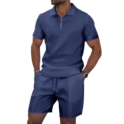 Herren Sportset Kurzarm Poloshirt Shorts Reißverschluss