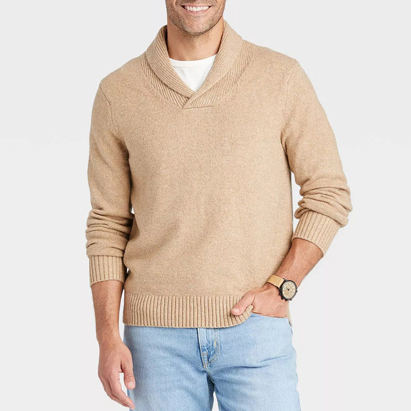 Herren Pullover Schalkragen Rippmuster Modern