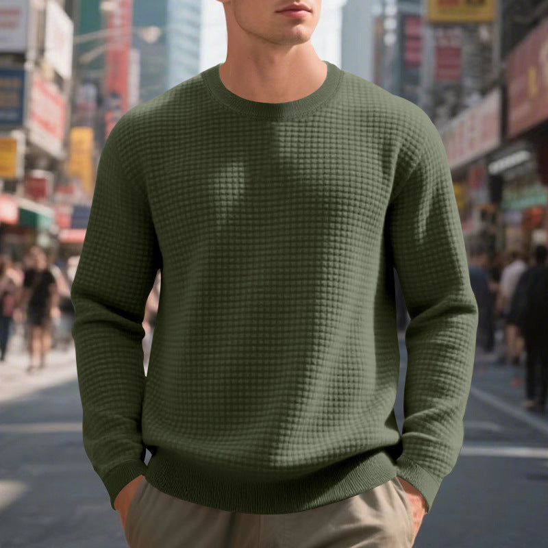 Herren Pullover Warm Strukturiert Rundhals