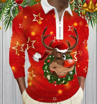 Weihnachtspullover Langarm Herren Festlich Rot Glanzstoff