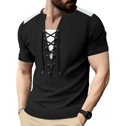 Herren T-Shirt Kurzarm Henley atmungsaktiv Schnürdetail