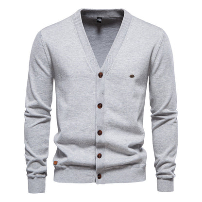 Herren Strickjacke V-Ausschnitt Modern Holzknöpfe