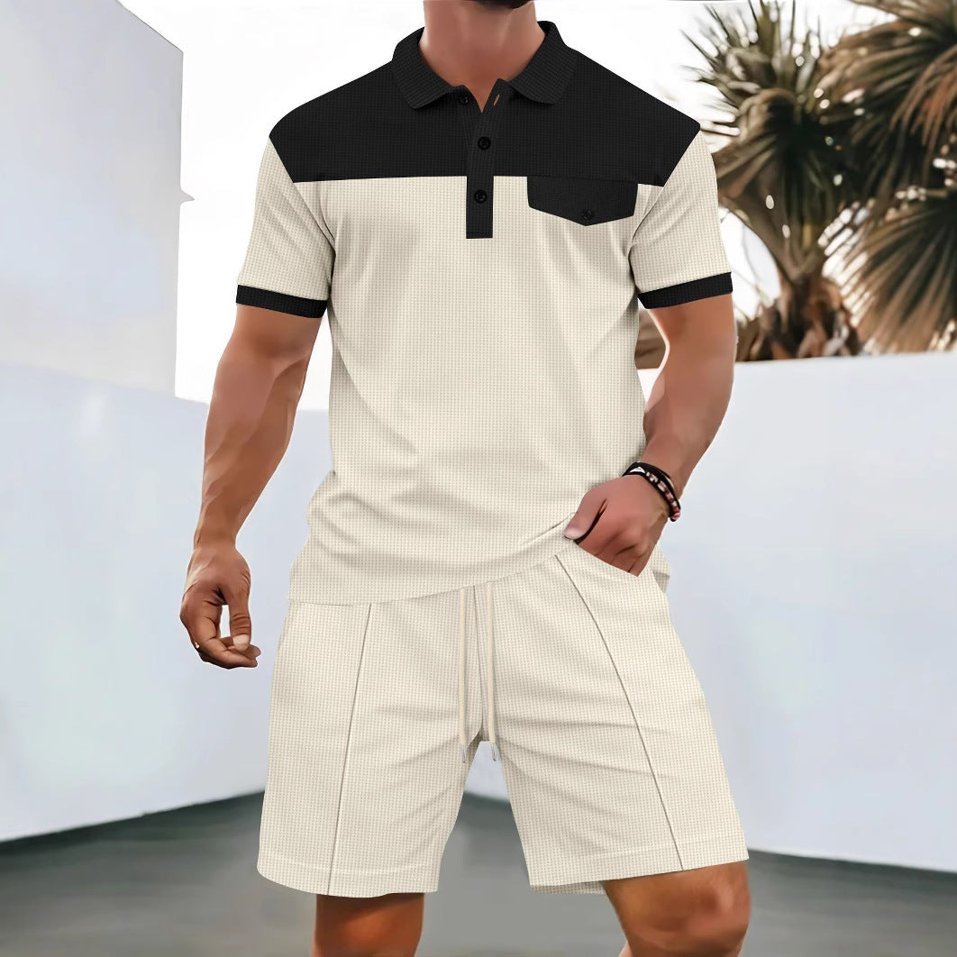 Herren Poloshirt Shorts Set Karomuster Sommer Modern
