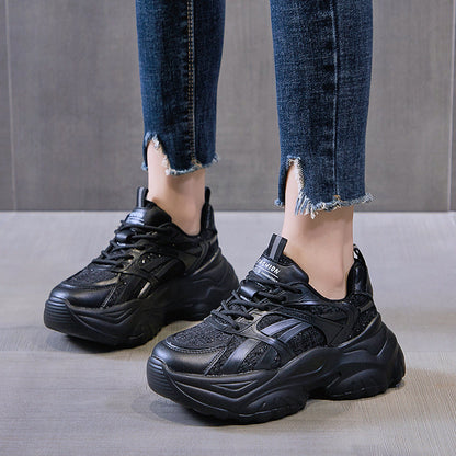 Damen Sneaker Chunky atmungsaktiv Mesh Weite Sohle Schwarz
