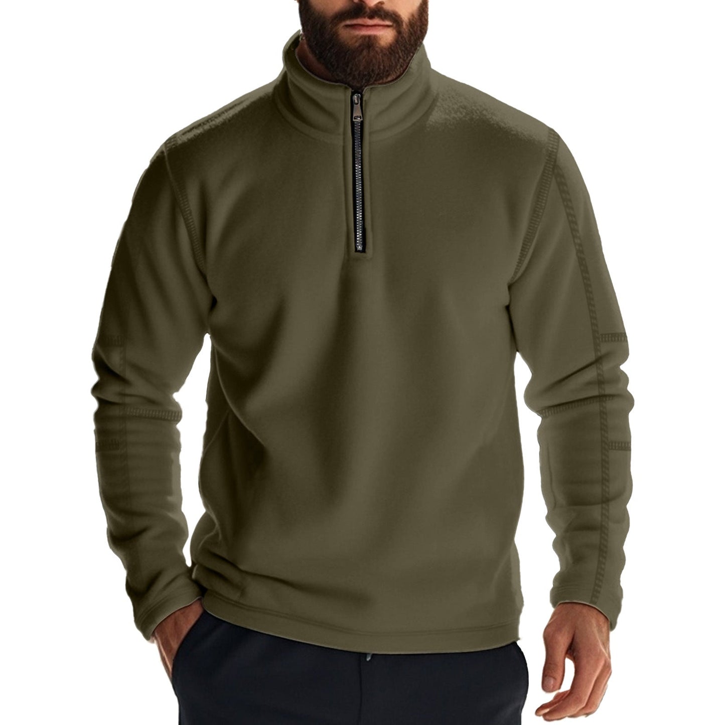 Herren Fleece-Pullover Kuschelig Half-Zip Hochkragen Warm