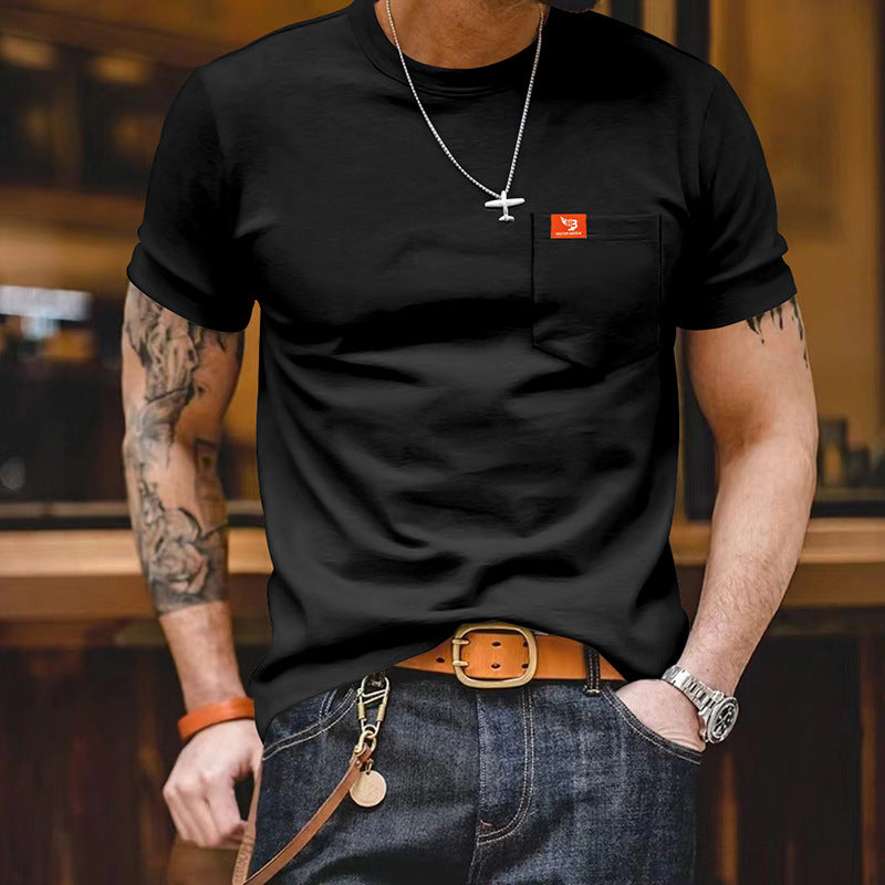 Herren T-Shirt Kurzarm Baumwolle mit Brusttasche klassisch