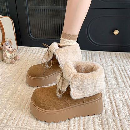 Damen Winterstiefel Flauschig Warm mit Plateau und Fellkragen