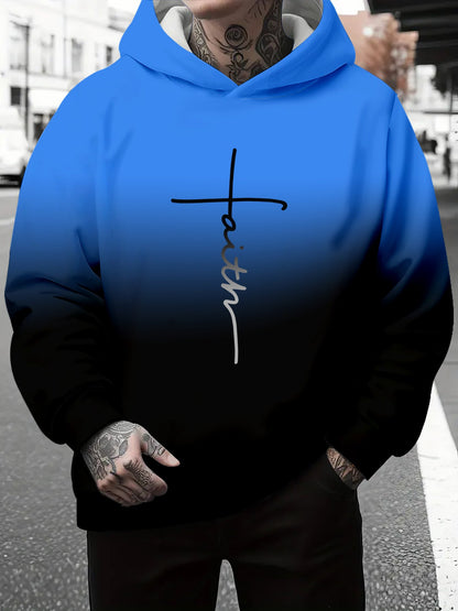Herren Kapuzenpullover Grau Meliert mit Schriftzug