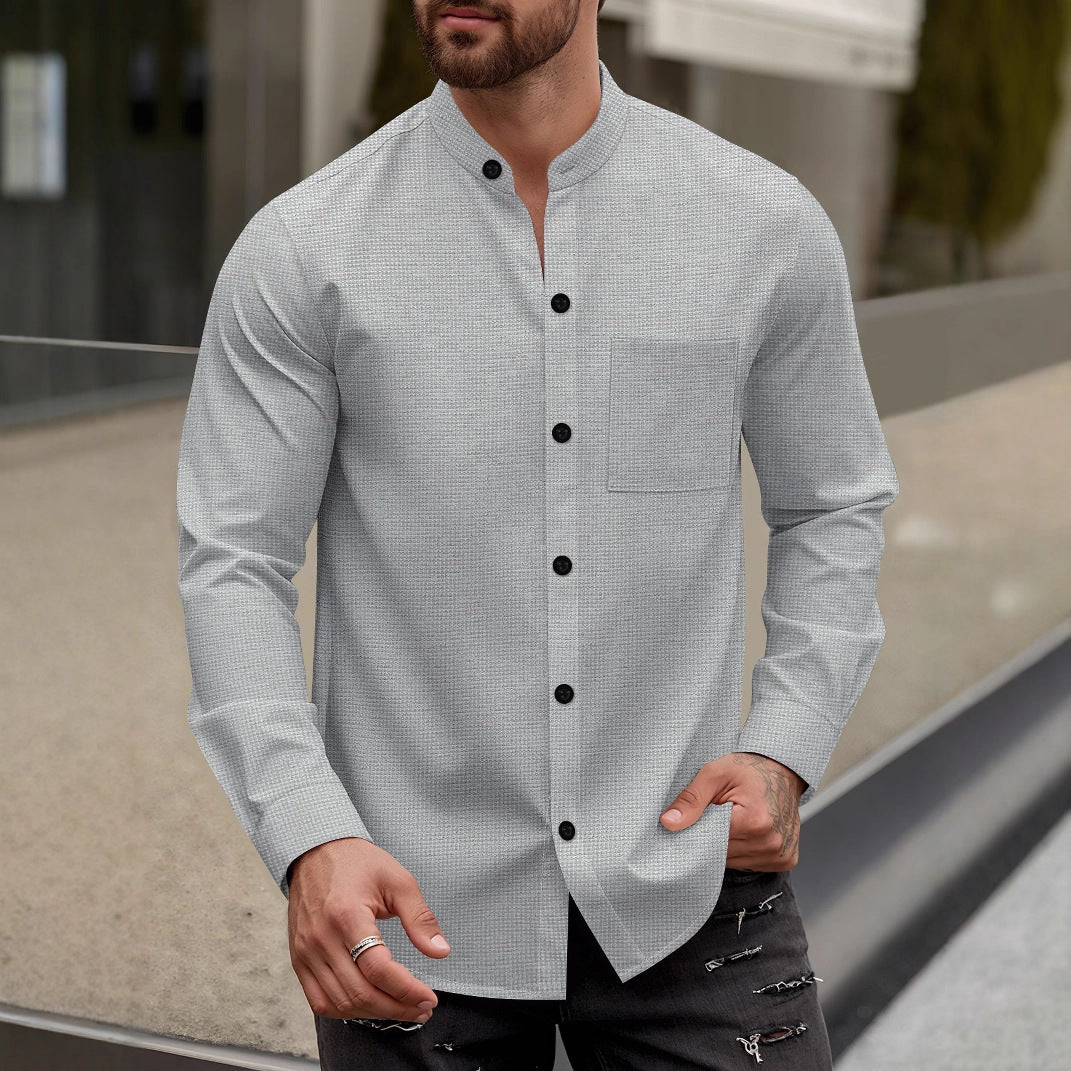 Herren Hemd Langarm Stehkragen Modern Slimfit