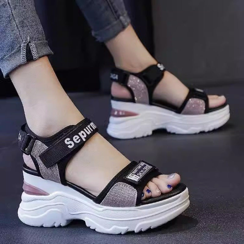 Damen Plateau-Sandalen Sportlich mit verstellbaren Riemen