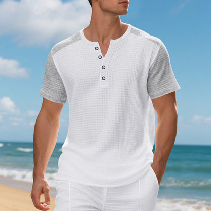 Herren Kurzarmshirt Knopfleiste Modern Strukturiert