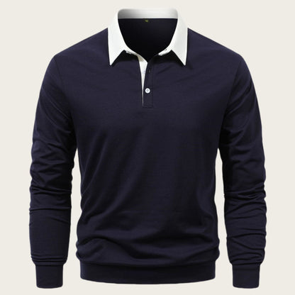 Herren Polohemd Langarm Elegant Baumwolle Hochwertig