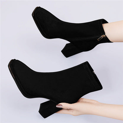Damen Stiefeletten Blockabsatz Reißverschluss Schuhe Damen Mode