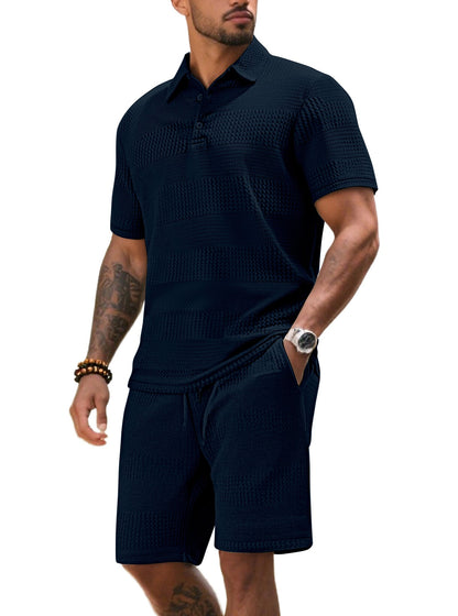 Herren Freizeitanzug Kurze Hose Poloshirt Sportlich Modern
