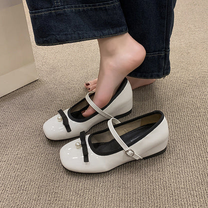 Damen Ballerinas Schleife Perlen Riemen Elegант