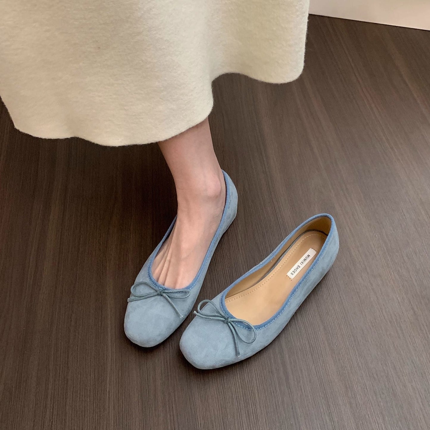 Damen Ballerinas Wildleder Schnürsenkel Schleife Elegant