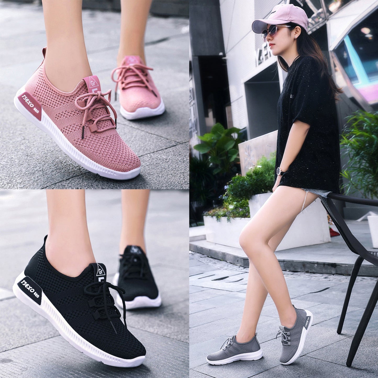 Damen Sneaker Leicht Atmungsaktiv Mesh Weiß