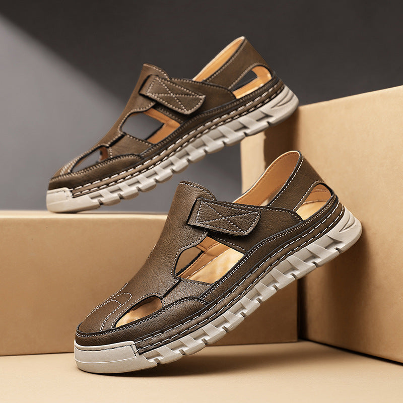 Damen Sandalen Leder Bequem Klettverschluss Sommer