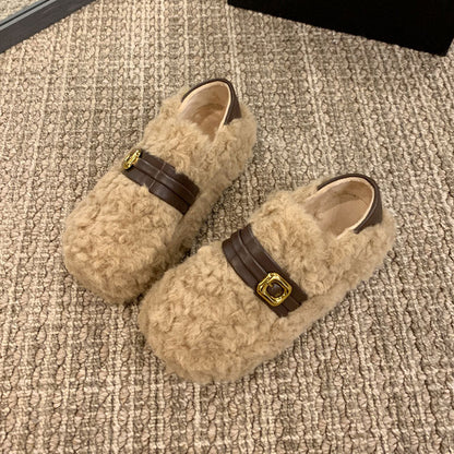 Damen Pantoletten Weich Flauschig Warm mit Riemen