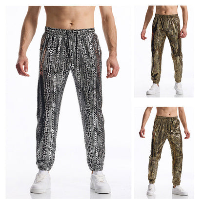Herren Jogginghose Glitzer Pailletten Schwarz Modern