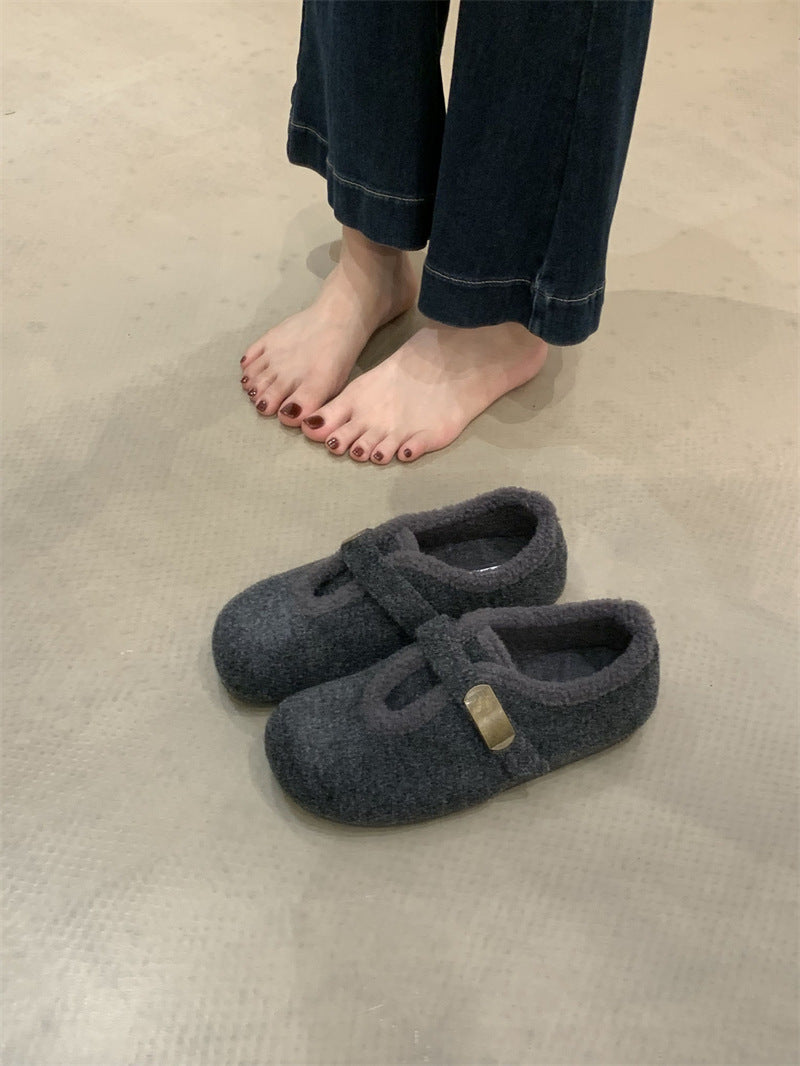 Damen Hausschuhe Weich Fleece Plüsch Warm Schnalle