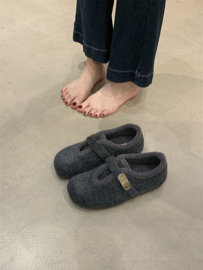 Damen Hausschuhe Weich Fleece Plüsch Warm Schnalle