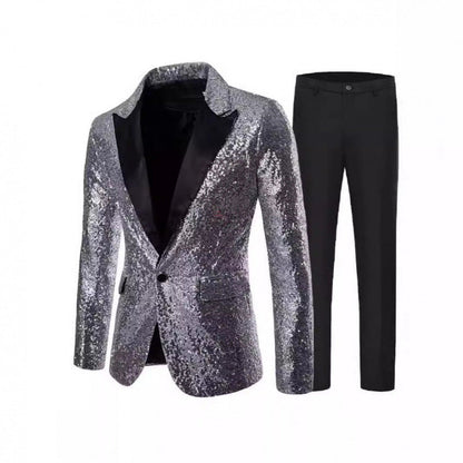 Herren Smokinganzug Glitzer Anzug Elegant Schwarze