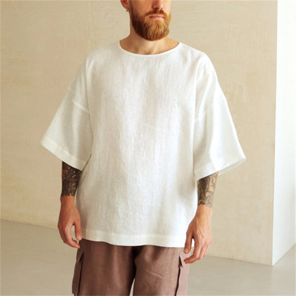 Herren Leinen T-Shirt Übergroß Relaxed Fit Sommer - BerlinGlamour