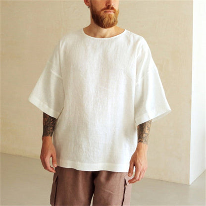Herren Leinen T-Shirt Übergroß Relaxed Fit Sommer - BerlinGlamour