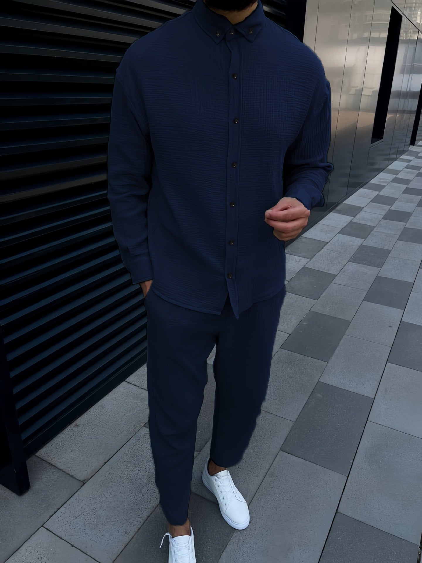 Herren Hemd Langarm Elegant Strukturiert Modern