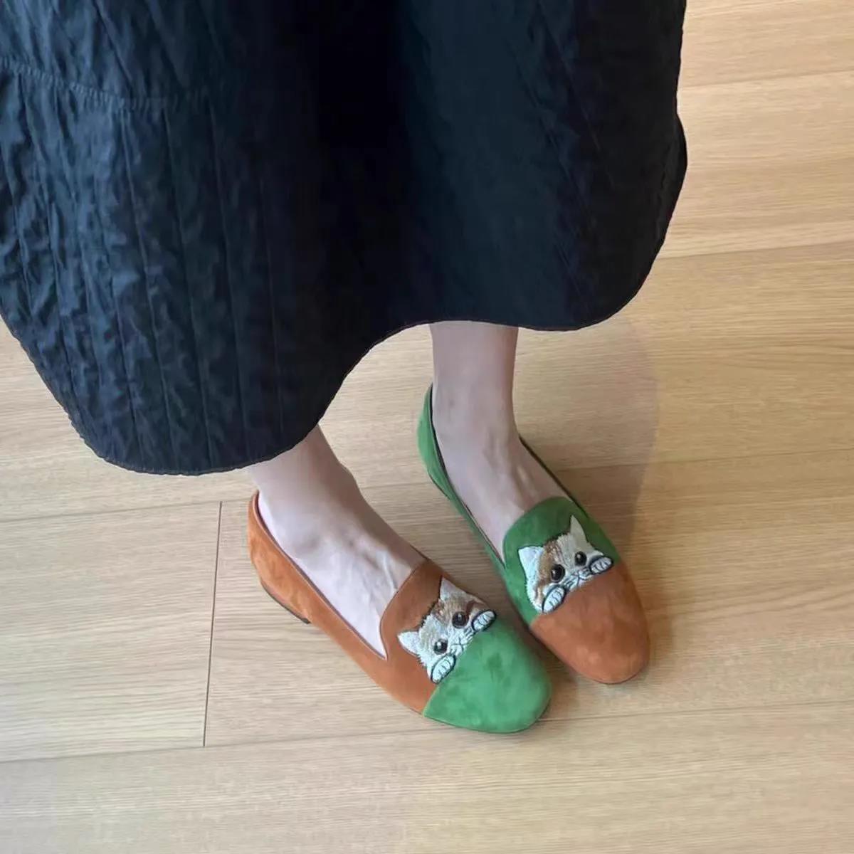 Damen Pantoletten Katzen Mokassin Bequem Schuhe Frau