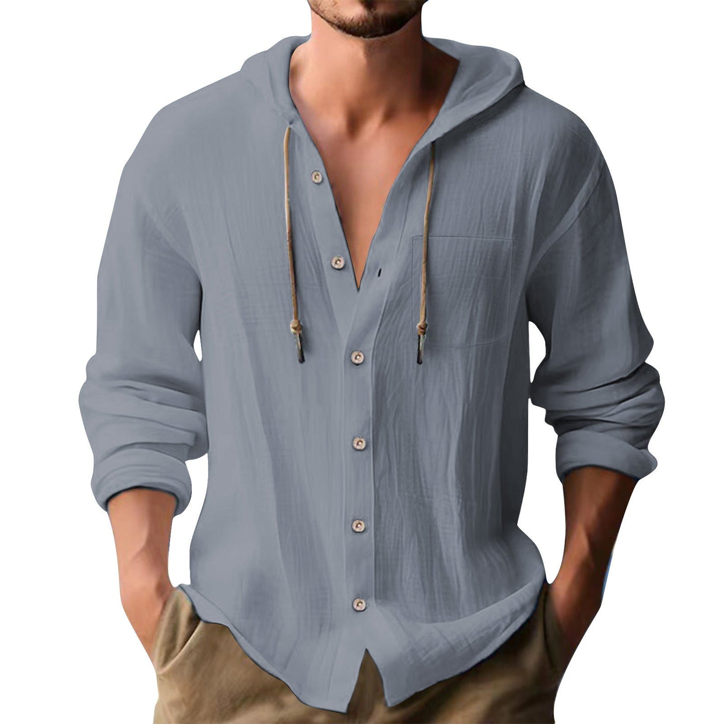 Herren lässiges Kapuzenshirt mit Knopfleiste und praktischen Taschen BerlinGlamour.