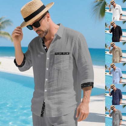 Modisches Leinenhemd Herren mit Kontrastkragen Elegantes Design