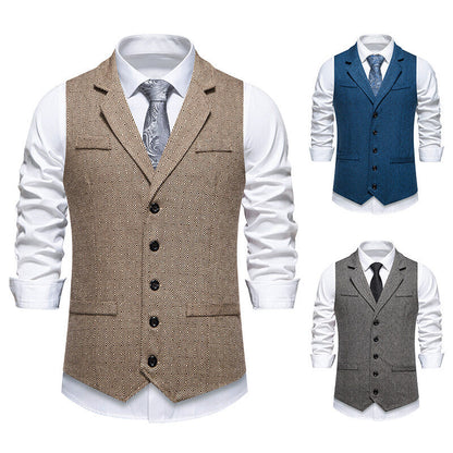 Herren Anzugweste Elegant Herringbone mit Taschen Schwarz - BerlinGlamour