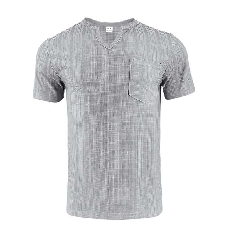Herren Kurzarmshirt Strukturiert mit Brusttasche Modern