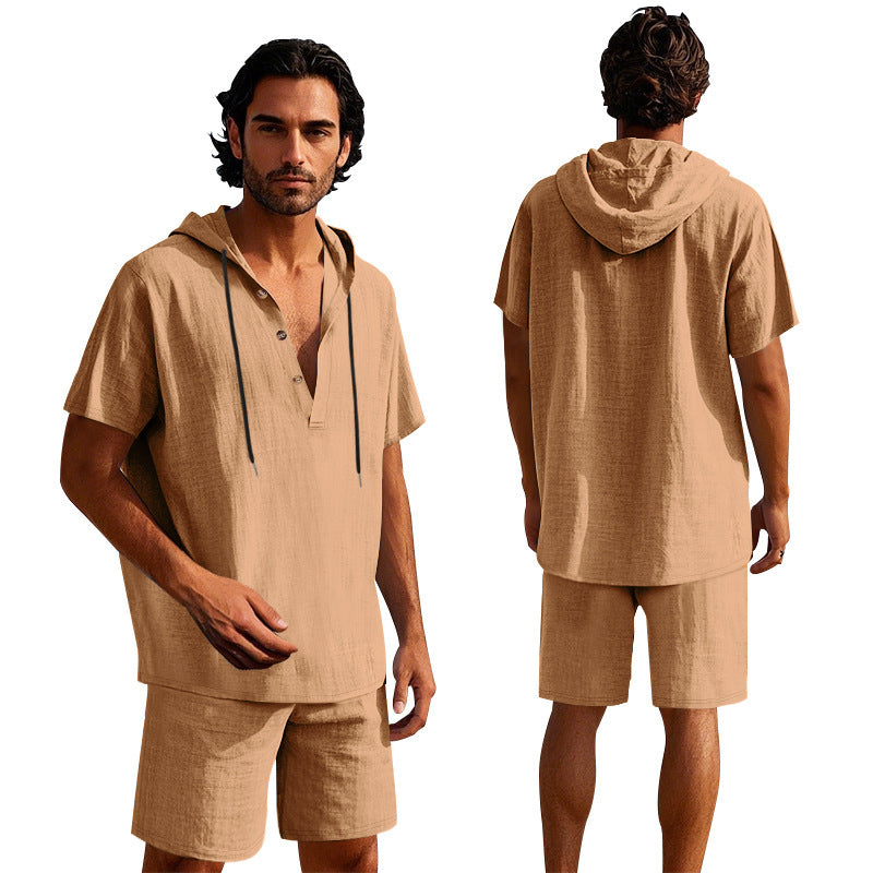 Herren Jogginganzug Kapuze Kurze Hose Sportlich Modern