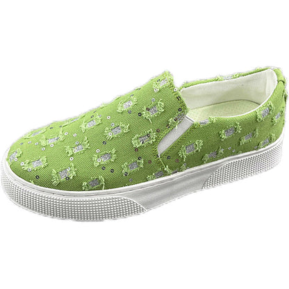 Damen Sneaker Slip-On Schuhe Glitzer Akzent Modern